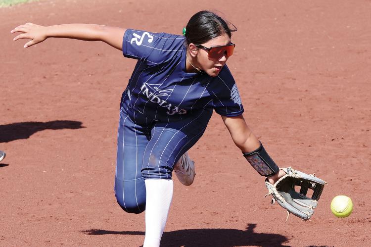 Jordyn Littlebird reaches out to snag a hard-hit ground ball