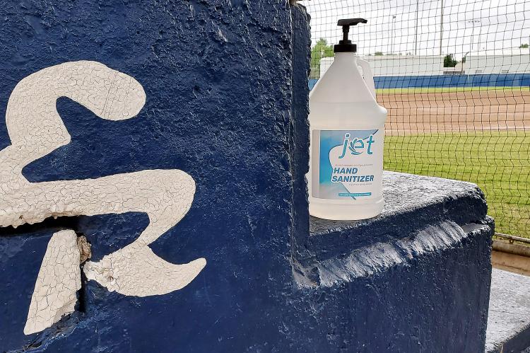 A bottle of hand sanitizer at Joe E. Riley Field