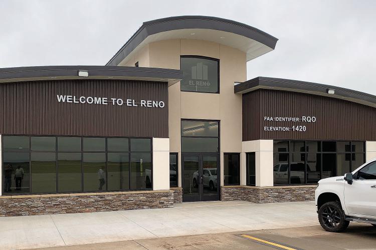 The entrance to the new 4,500-square-foot terminal building at the El Reno Regional Airport