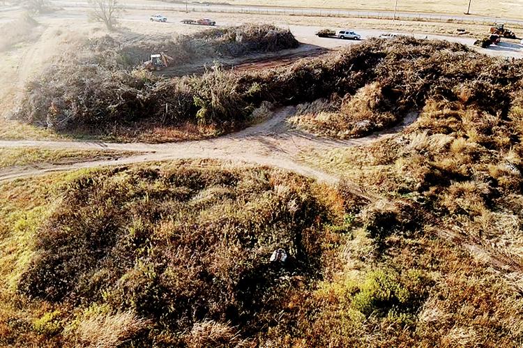 This drone shot shows the limb pile at Lake El Reno