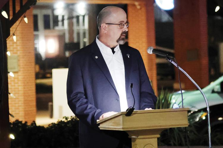James Ramey speaks to the crowd at last week’s prayer vigil