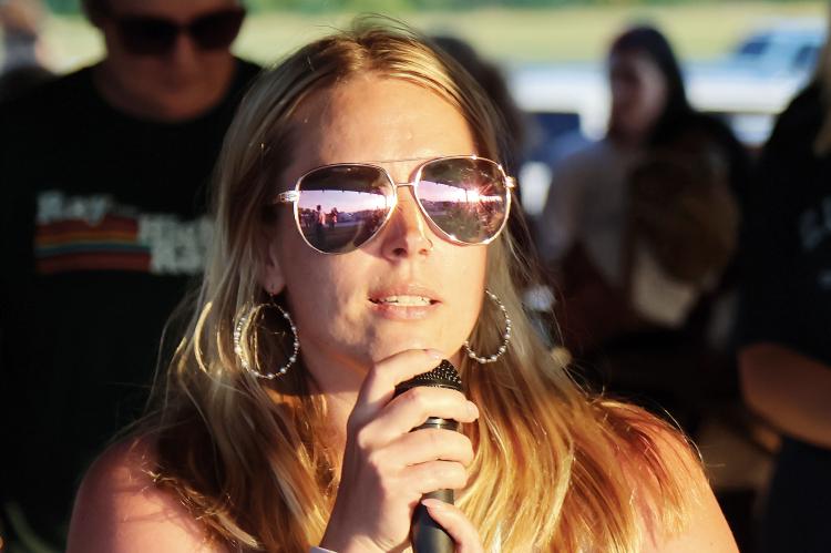 Christina Sharp talks with the crowd
