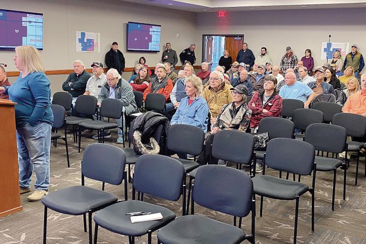 Shana Hurst addresses the council while members of the audience listen