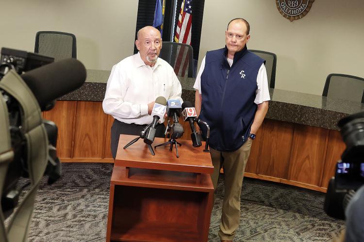 Ken Brown and Matt Goucher answer questions from the media