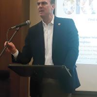 Kevin Stitt talks with the crowd at YFS