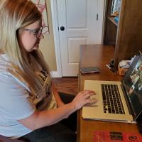 Erin Wiewel conducts her final online chat with her students
