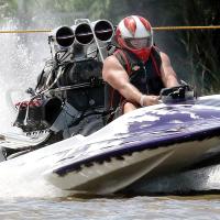 A driver from Kansas tries to keep the nose of his boat down
