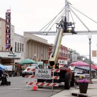 Production crews set up in downtown El Reno