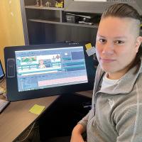 Adam Youngbear works on an episode of “Fry Bread Flats” 