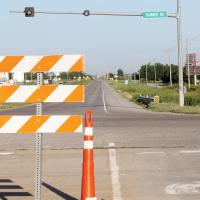 The east/west lanes have been narrowed to one lane