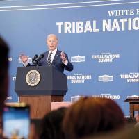 President Joe Biden speaks to the crowd at the 2023 White House Tribal Nations Summit
