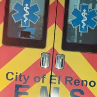 Presley Bilderback can be seen through the window of the El Reno EMS ambulance