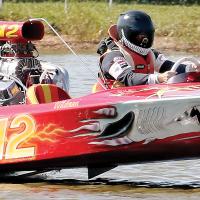 Cole Henrich in his boat named Flat Attack