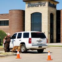 A K-9 team from the Highway Patrol was brought to the BancFirst location