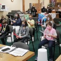 The Lincoln fourth-grade Bucket Band performed