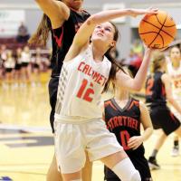 CHS girls basketball_Myers shoots a first-half layup attempt