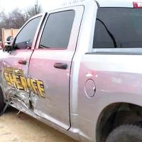 Damage to the truck driven by Canadian County Sheriff’s Deputy Jose Tayahua-Mendoza