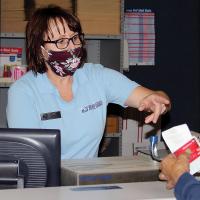 Bright wears a homemade mask