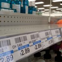 Bare shelves at pharmacy