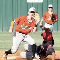 Calumet’s Kyler Thiessen eyes a pickoff throw
