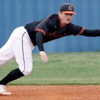 Dalton Belcher leans out to try and make a diving stop
