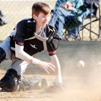 Austin Arnold loses his grip on the ball while swinging around