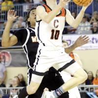 Hunter Arnold shoots a fastbreak layup