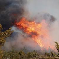 Flames shoot into the air from the wildfires near Calumet