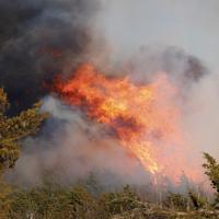 A 2022 grass fire near Calumet which burned hundred of acres of grassland and cedar trees