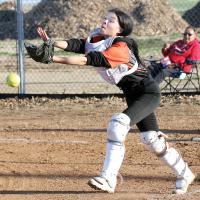Keeley Poolaw has the ball fall just off the edge of her glove
