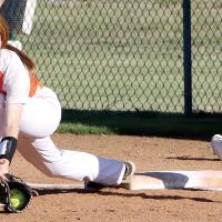 Mikah Mayo scoops a low throw to the bag