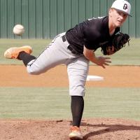 Kaleb Thiessen follows through on a fastball