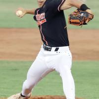 Brendon Voss strides into a pitch