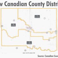 This map shows the new Canadian County commissioner district boundaries