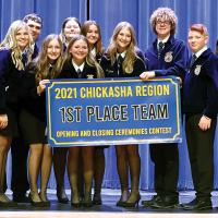Members of the EHS FFA hold up the first-place banner