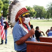 Chief Gordon Yellowman says a prayer during the groundbreaking ceremony