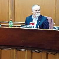 David Anderson, Tom Manske and Tracey Rider discuss a request to call an election