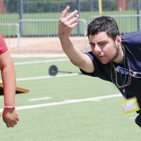 Heath Shelton throws a bag