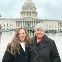 Dorrie Parrott (left) and Suzanne Cannon stand in front of the U.S. Capitol Building