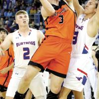 Dalton Belcher takes the ball to the glass