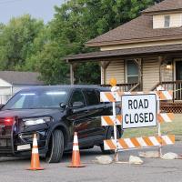 El Reno police cruiser is helping block access to Choctaw Street