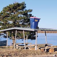 Trash cart on top of a shelter at Lake El Reno