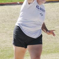 Adriana Tahdooahnippah throws the shot put