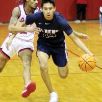 EHS boys basketball_RomanNose dribbles up court