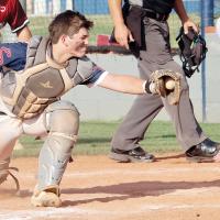 Gage Lesperance reaches out to try and make a sweep tag on a Weatherford base runner