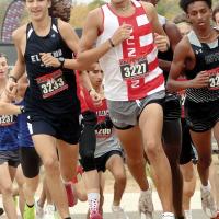Ethan Brooks runs in the lead pack