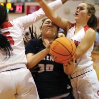 EHS girls basketball_Primeaux takes two elbows across the face