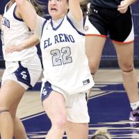 Kassidy Ferguson rips the ball away from a Guymon player who hit the floor