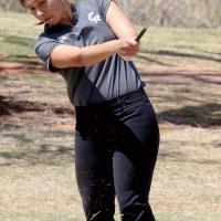 Callie Maifield watches a low chip shot 