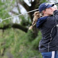 Shayne Castrop watches a drive off the tee